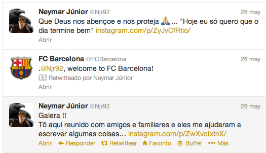Tweet de Neymar del anuncio de su fichaje por el FC Barcelona